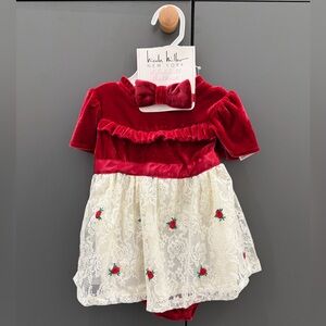 Nicole Miller Red and Cream baby girl dress set
